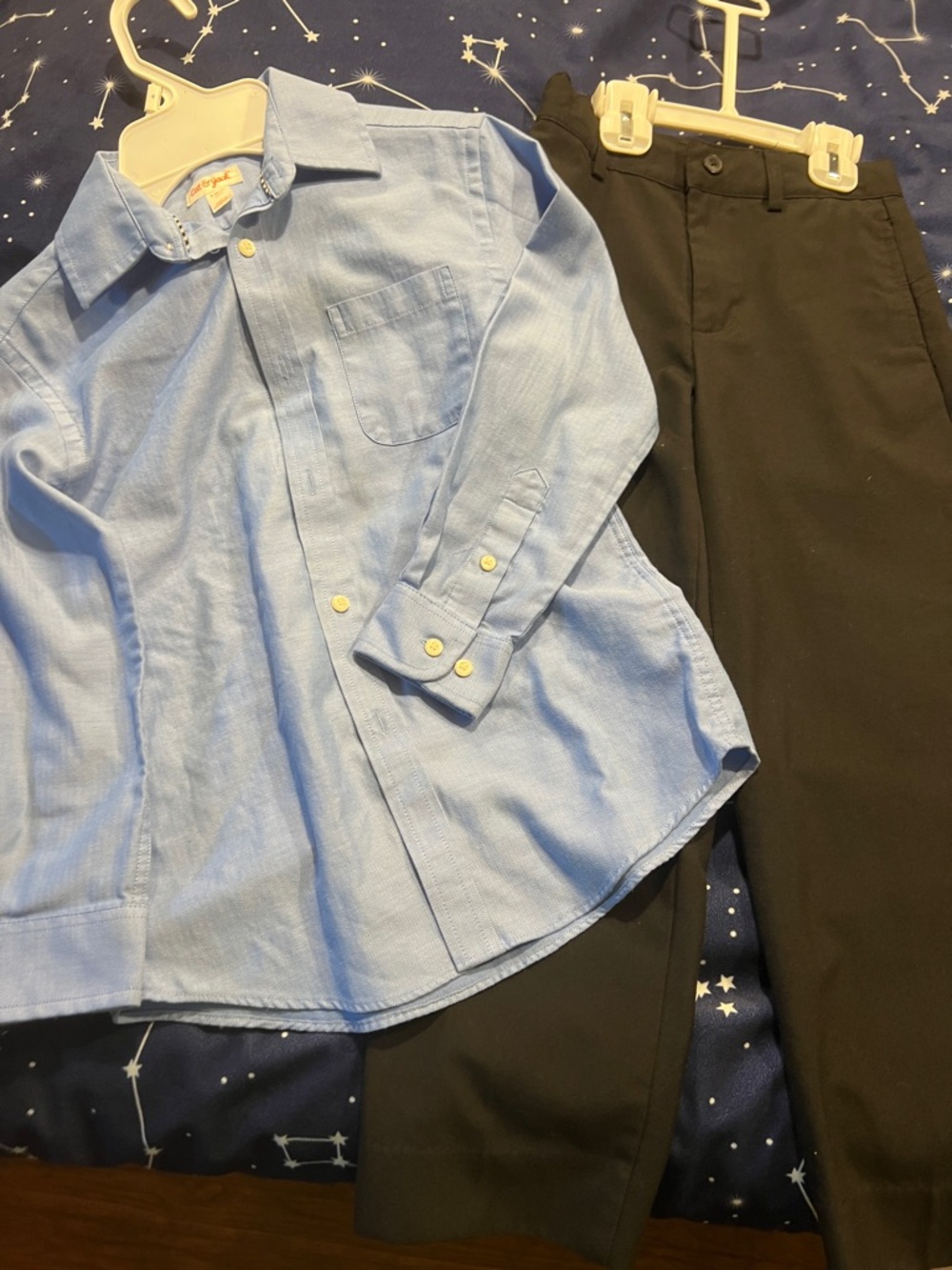 Cat & Jack Light Blue Button-Down Shirt with Black Pants Set
